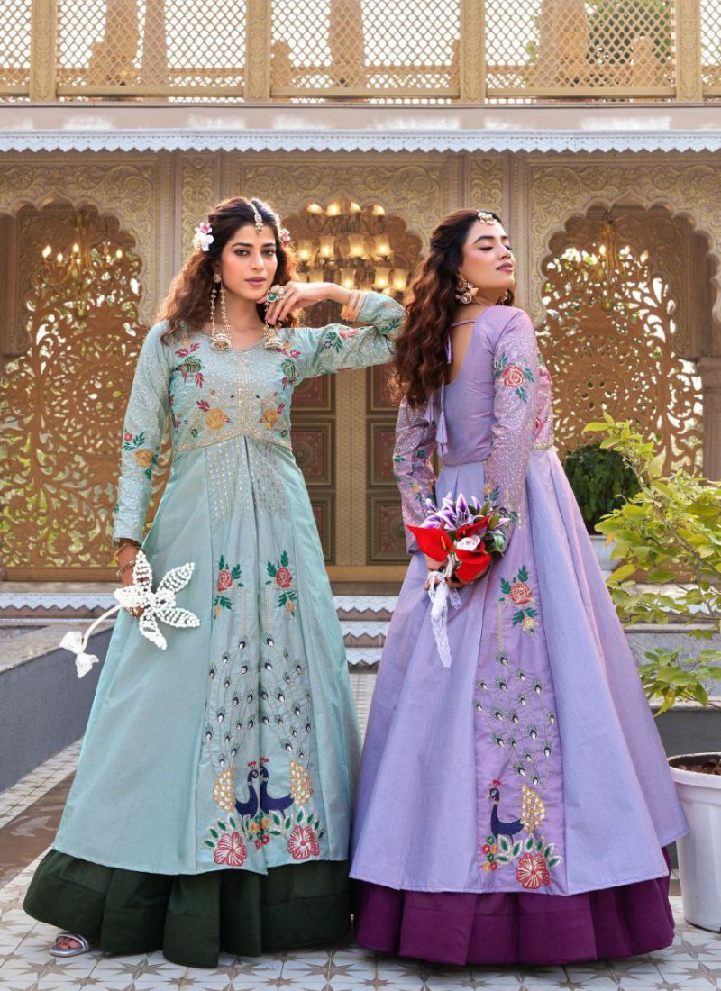 Satin Silk Blouse with Vichitra Lehenga Set