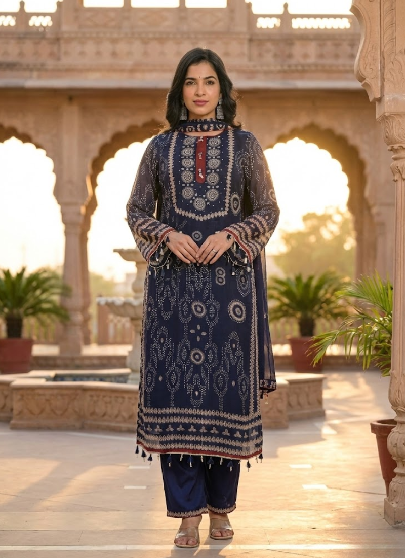 Women’s Blue Embroidered Pakistani Straight Suit