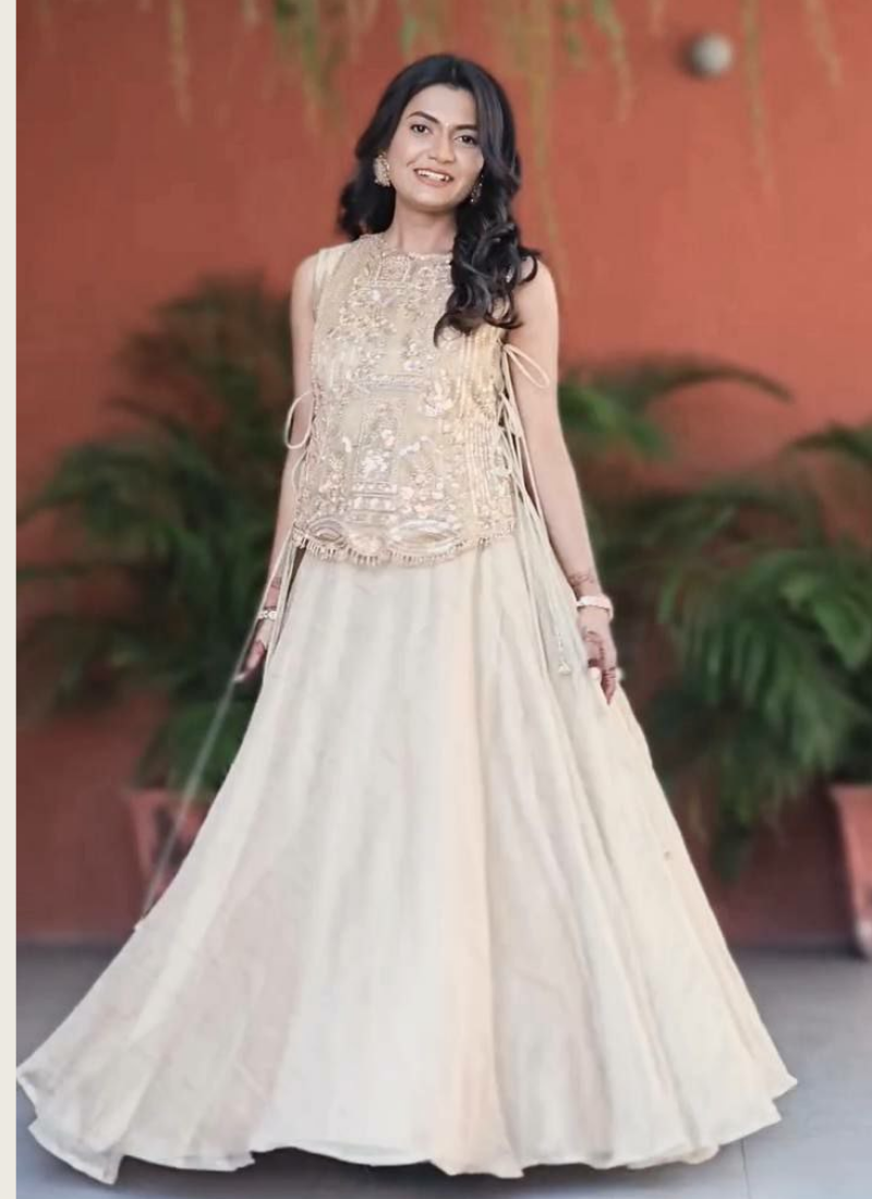 Vichitra Silk Lehenga Choli with Embroidered Shrug