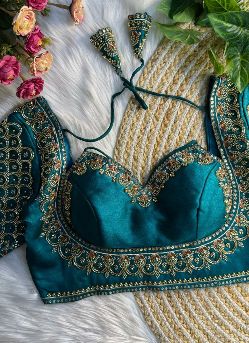 Italian Silk Women’s Blouse with Sequins & Handwork Partywear Design