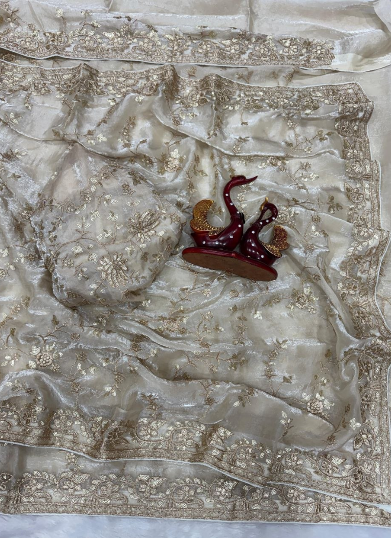 Space Silk Saree – Sequin & Zari Embroidery with Matching Blouse