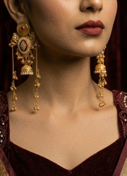 Yellow Red Golden Kashmiri Earrings 6