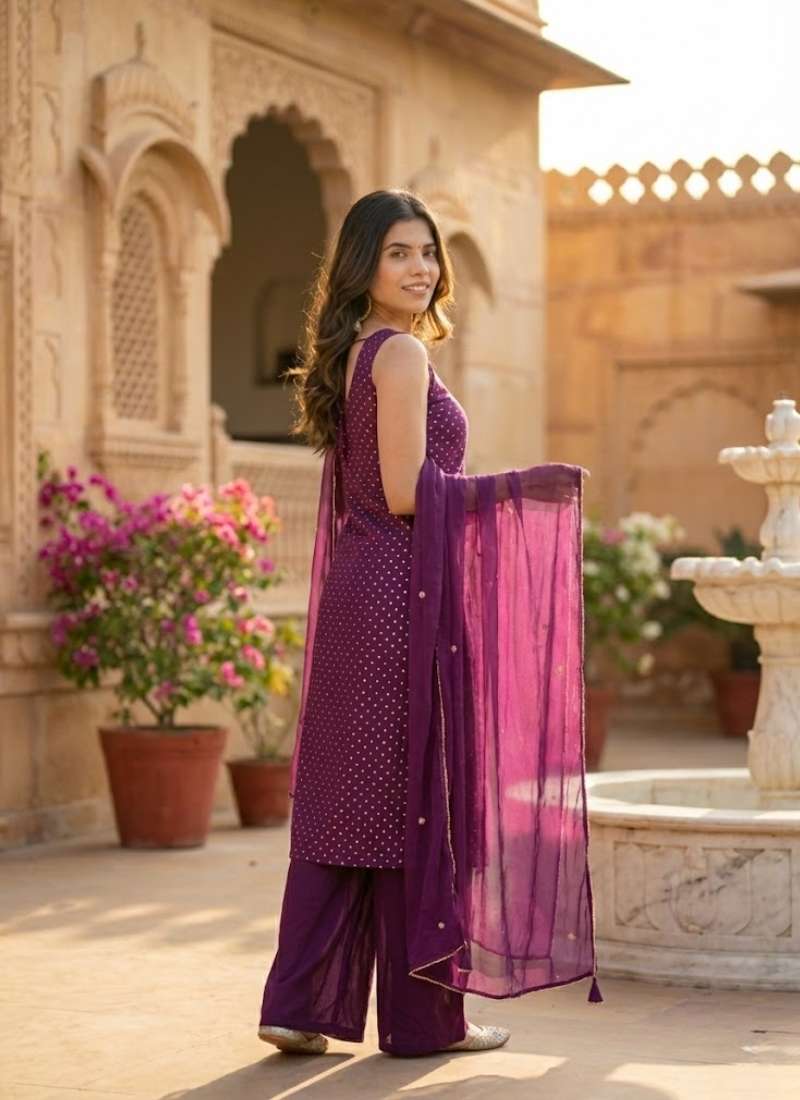 Georgette Sharara/Gharara Salwar Suit with Embroidery & Dupatta