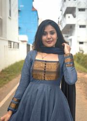 Chanderi Cotton Anarkali Dress with Jacquard Zari Border & Lace Dupatta 5