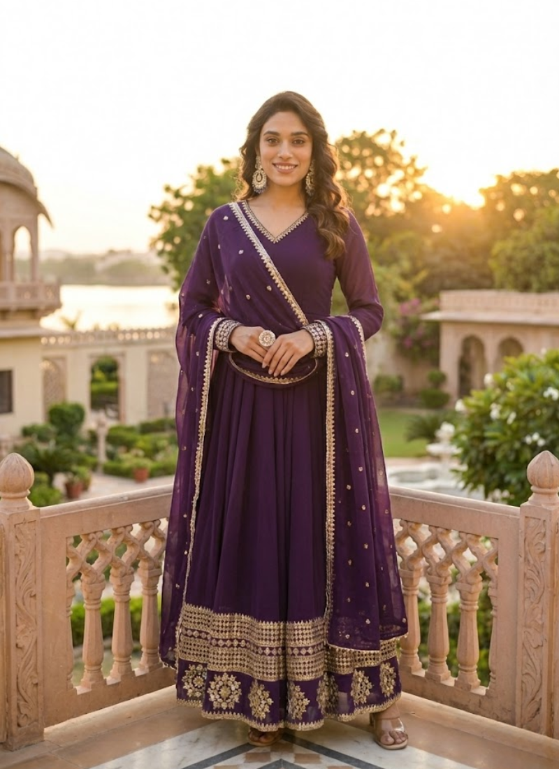 Georgette Anarkali Salwar Suit with Embroidery & Dupatta