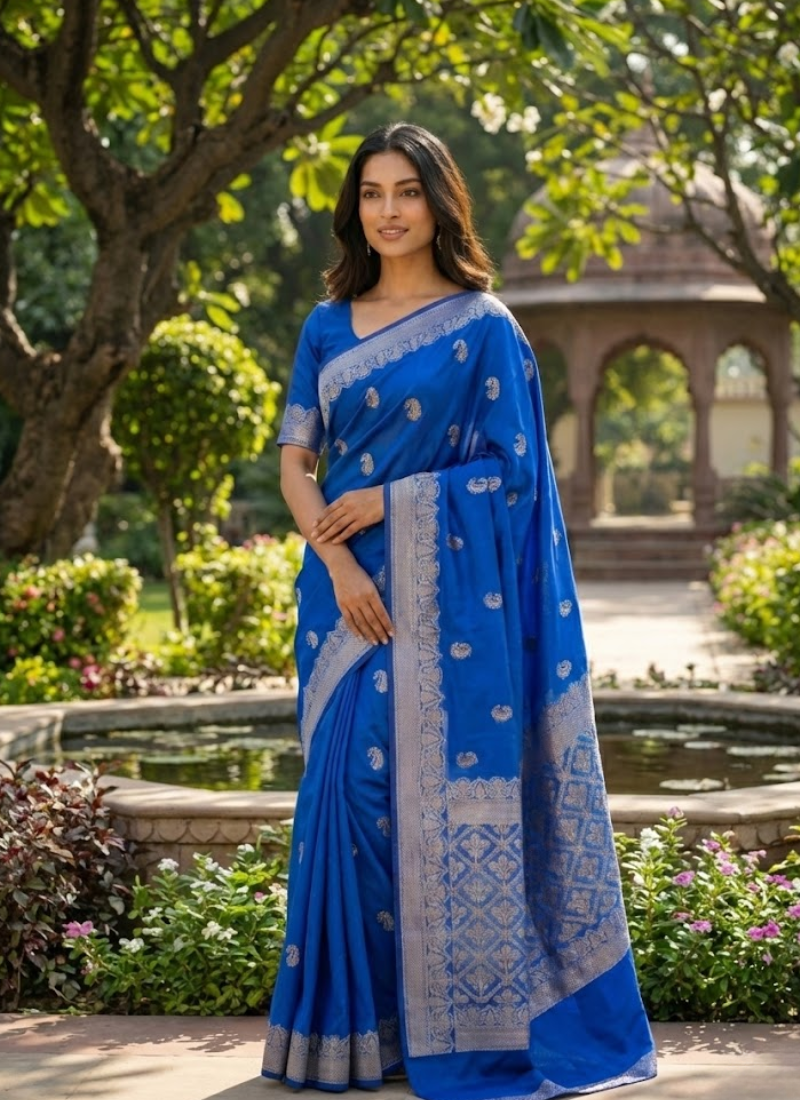 Royal Blue Banarasi Katan Silk Saree – Zari Work