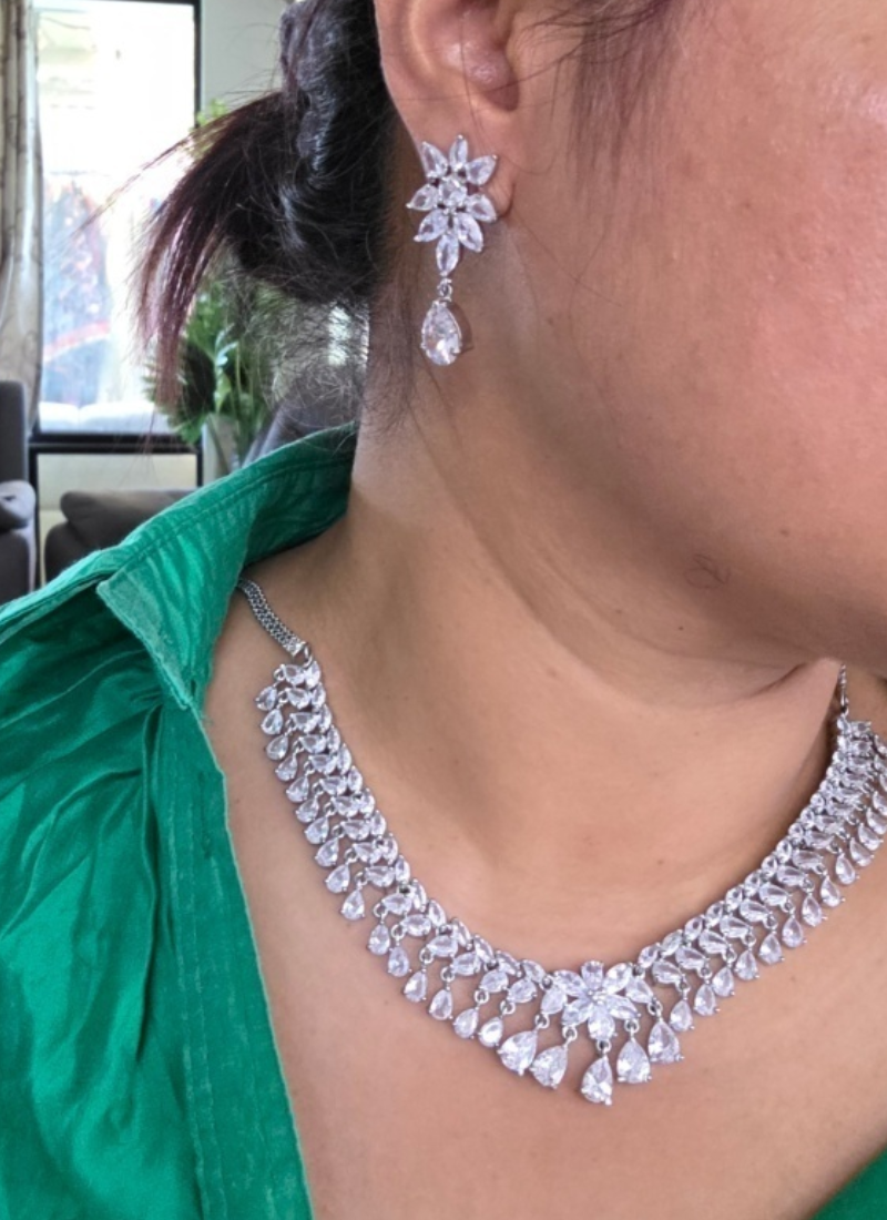 Diamond Cut Necklace & Earring Set with Premium Stone Setting