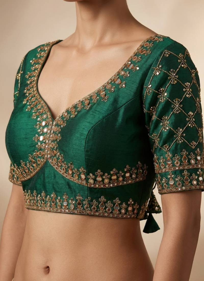 Italian Silk Women’s Blouse with Jari, Sequins & Beads Work