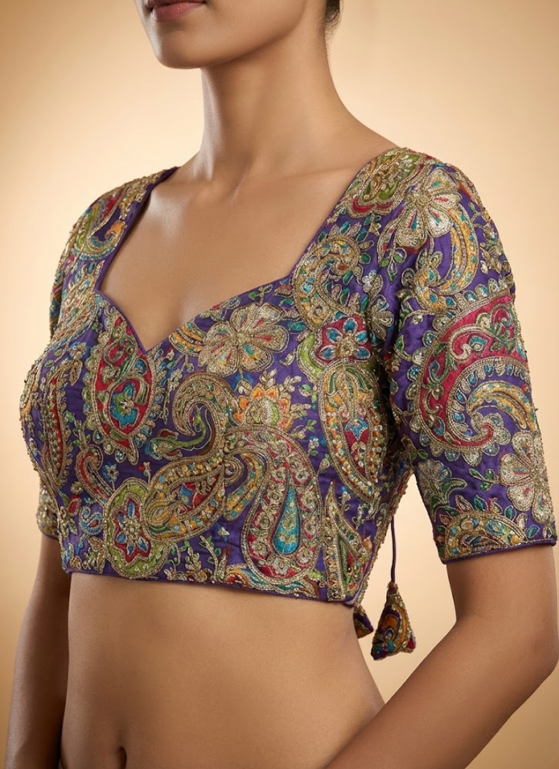 Crape Silk Women’s Blouse with Heavy Position Work & Back‑Open Design