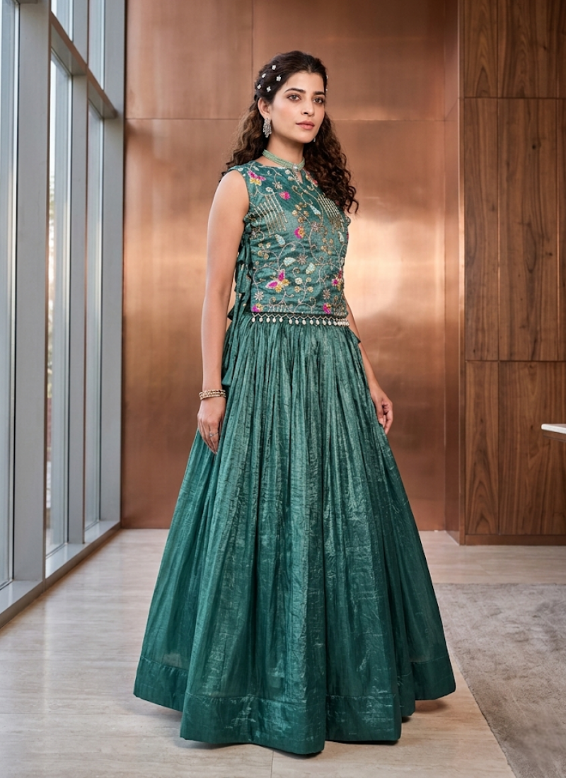 Gold Crush Lehenga Choli with Embroidered Shrug