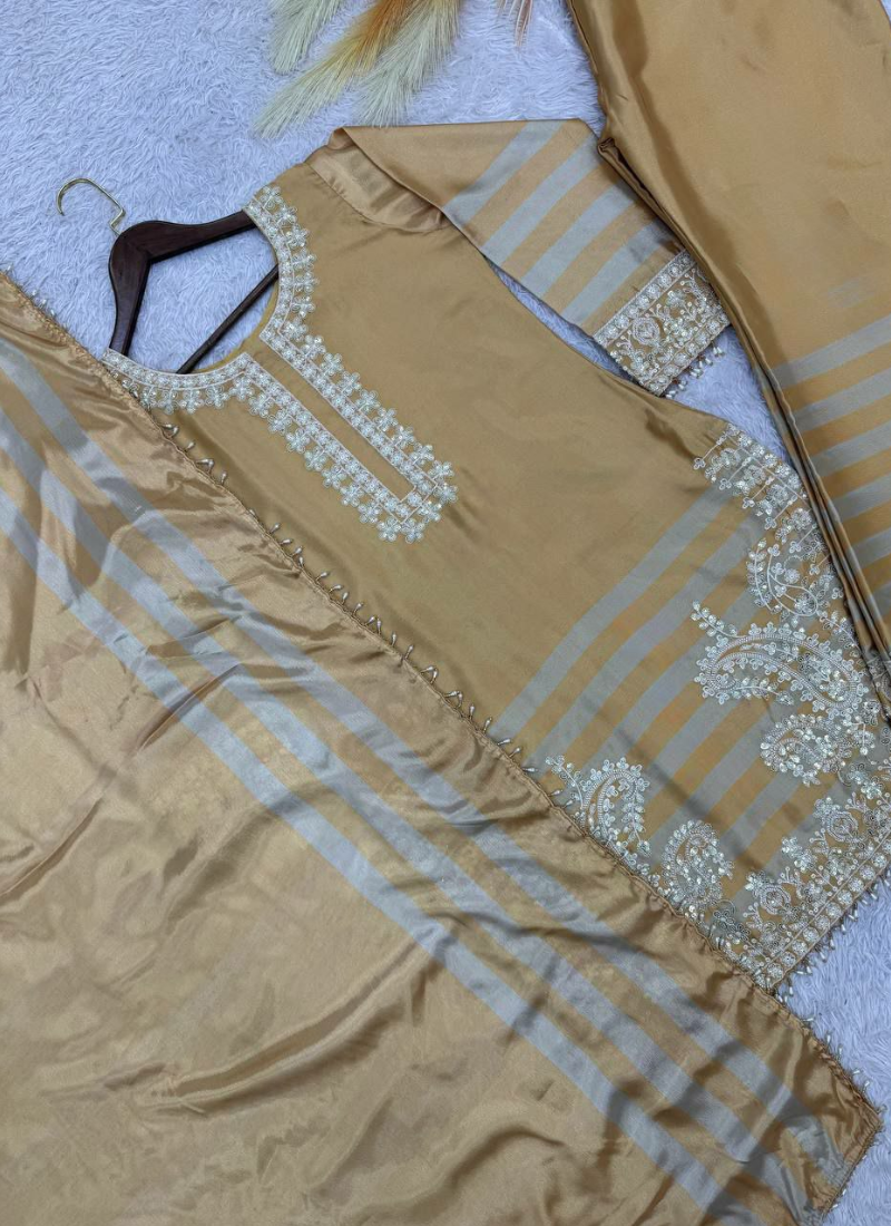 Velvet Embroidered Palazzo Suit with Twill Net Dupatta