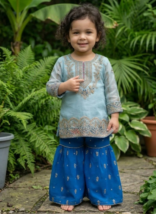 Baby Chiffon Sharara Set with Mirror &amp; Sequin Work