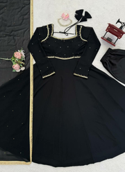 Black Anarkali Salwar Suit in Faux Georgette with Handwork & Diamond Lace Dupatta 9