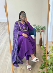 Dark Wine Chanderi Cotton Anarkali Gown with Taby Silk Dupatta 6