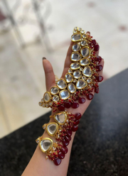 Kundan Necklace Set with Maroon Stone – Earrings & Tikka 5