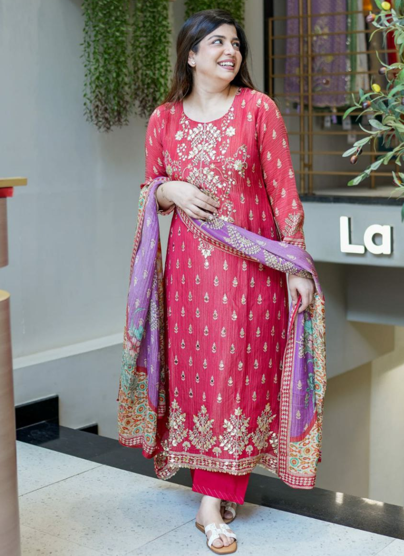 Handcrafted Punjabi Suit with Katha Embroidery & Mirror Work Dupatta