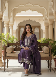 Dark Purple Silk Salwar Suit with Mirror Work Dupatta 5