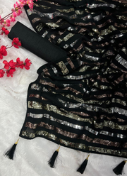 Heavy Georgette Saree with Triple Sequins Embroidery & Banglori Blouse Fabric 6