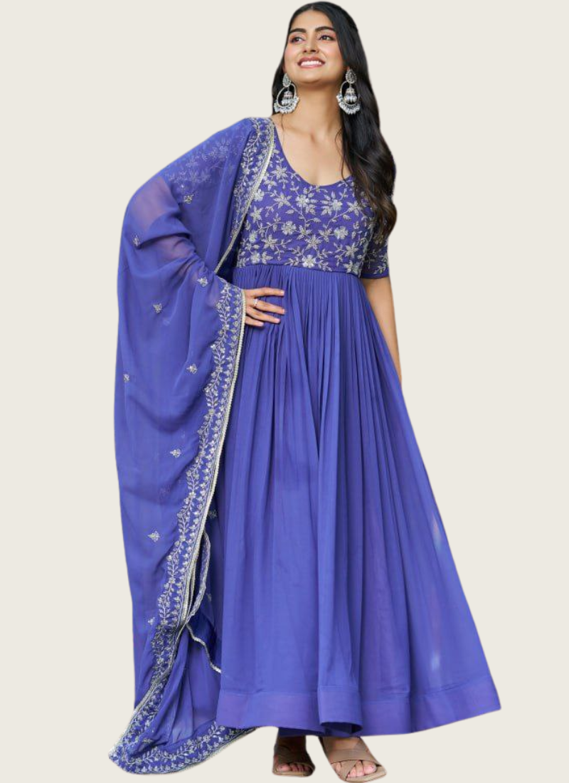 Luxury Faux Blooming Anarkali Dress with Sequins Embroidery Australia