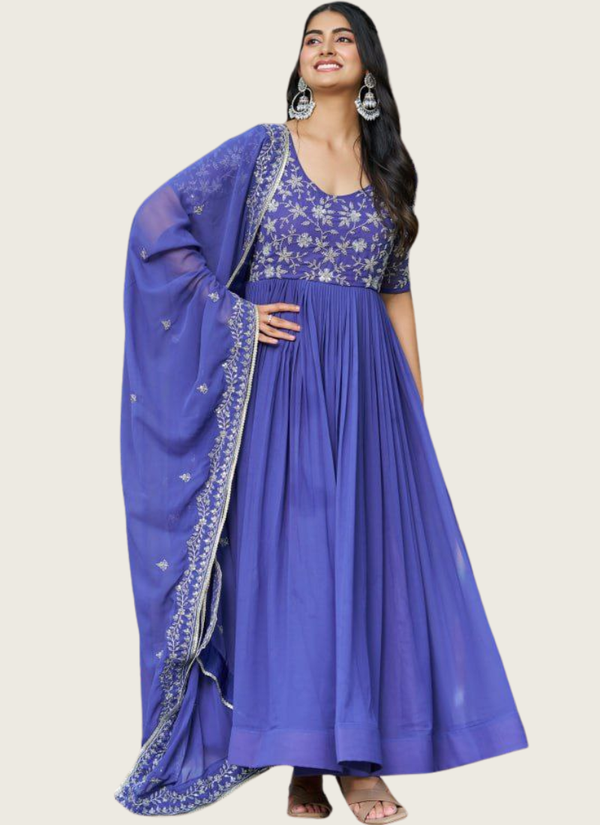 Luxury Faux Blooming Anarkali Dress with Sequins Embroidery Australia