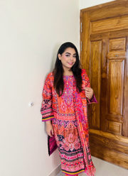Orange Pink Chinon Silk Salwar Suit with Mirror Work 5