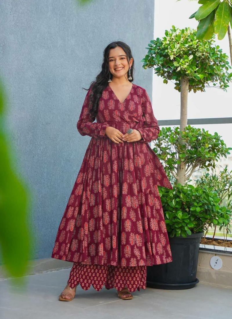 Heavy Rayon Anarkali Dress with Digital Print & Wide Flair