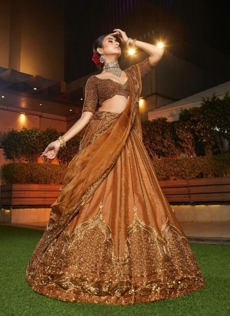 Satin Silk Lehenga Choli with Sequin &amp; Dori Work