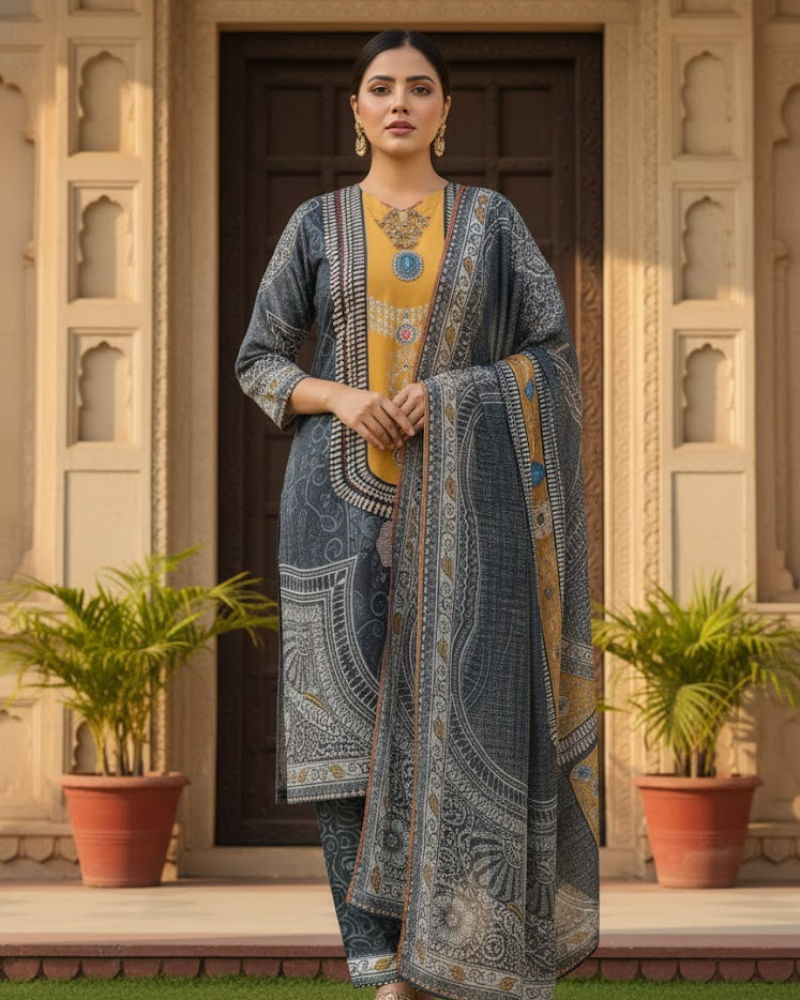 Multi-Color Crepe Silk Salwar Suit – Stone & Pearl Work