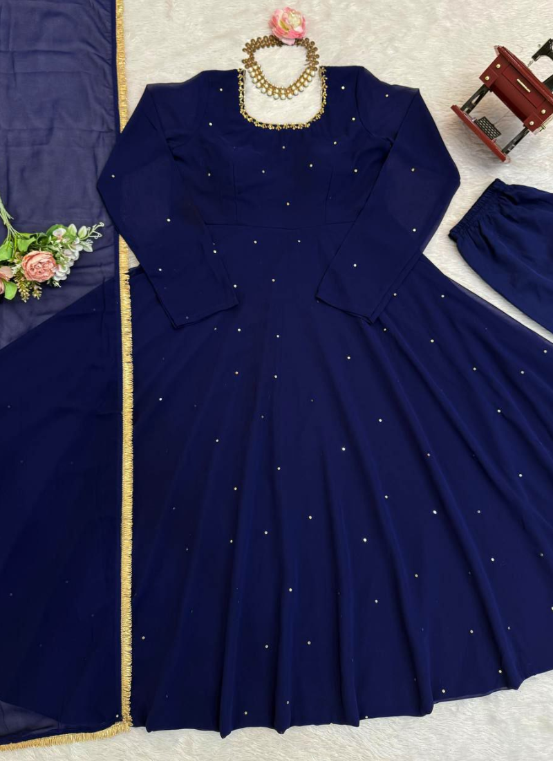Anarkali Suit in Faux Georgette with Handwork Embroidery + Diamond Lace Dupatta
