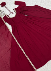 Premium Mal Chanderi Anarkali Set – Mirror Lace Work with Dupatta & Pant 3