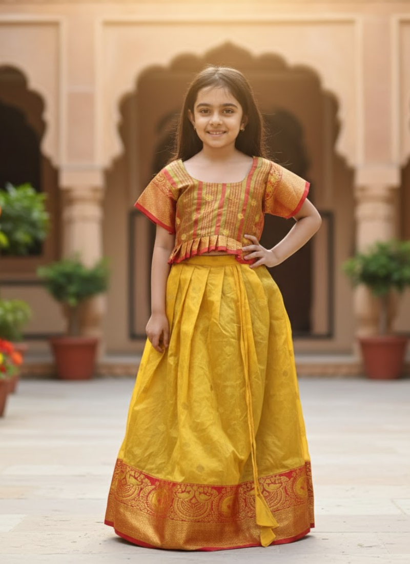 Yellow Silk Kids Lehenga Choli – Festive Wear