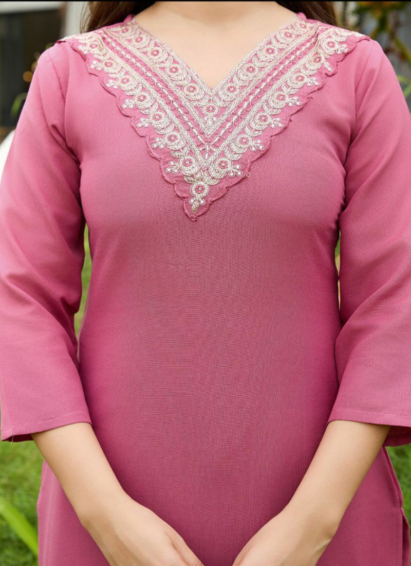 Rayon Embroidered Punjabi Suit Set with Pant & Taby Dupatta