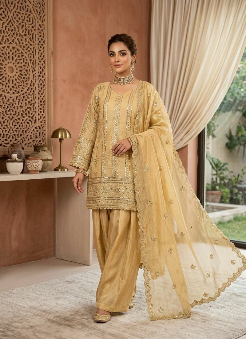 JMC Silk Palazzo Suit with Sequin & Thread Work - View 1