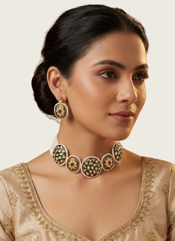 Kundan Choker Set with Artificial Pearls – Earrings & Pearls
