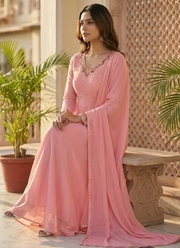 Fox Georgette Anarkali Suit with Handwork & Golden Lace Dupatta 6