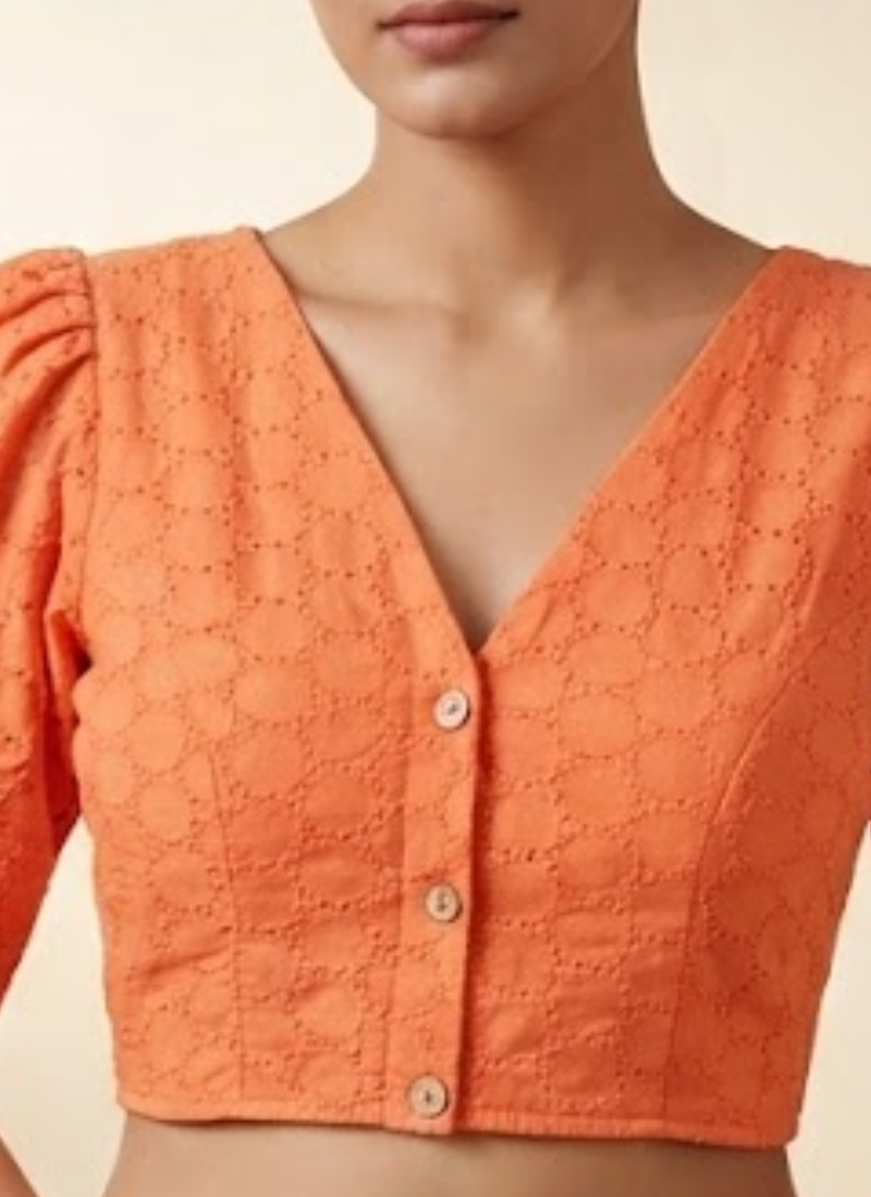 Pure Cotton Hakoba Puff Sleeve Blouse with Football Design