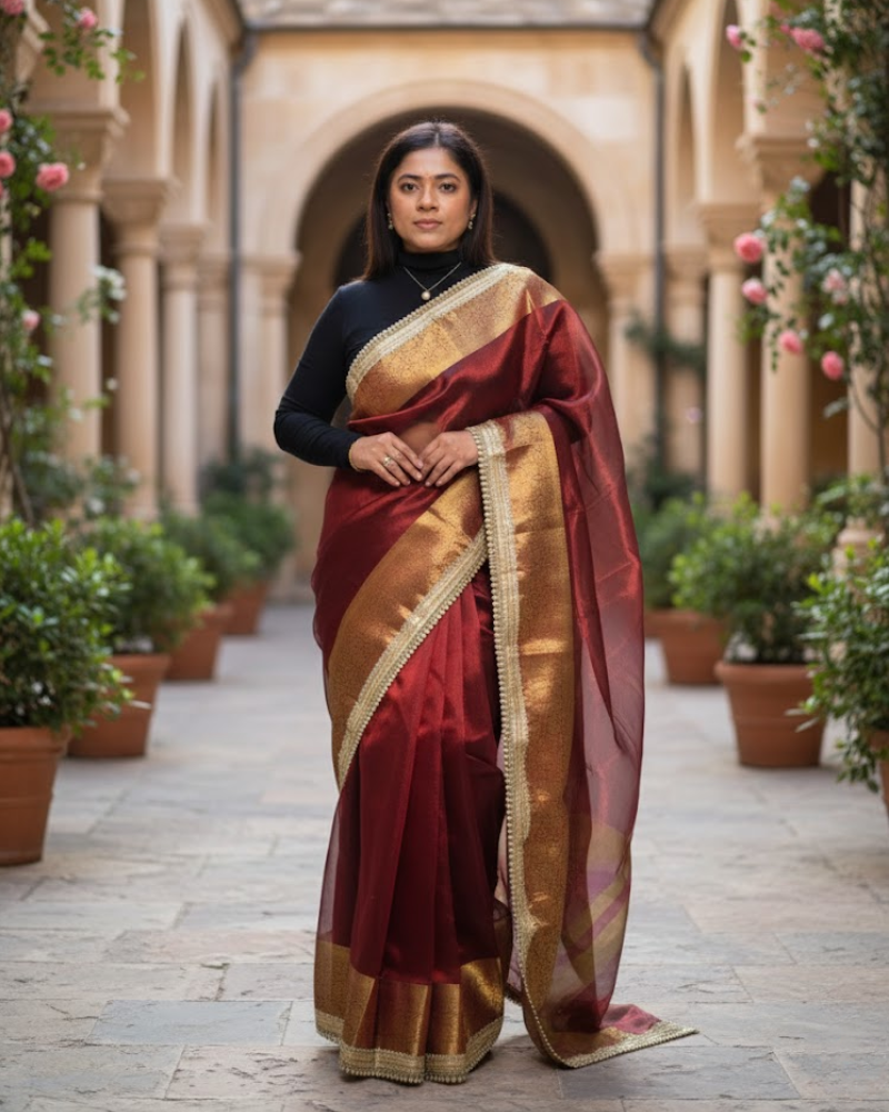 Tissue Saree – Pearl Lace Border with Blouse Piece