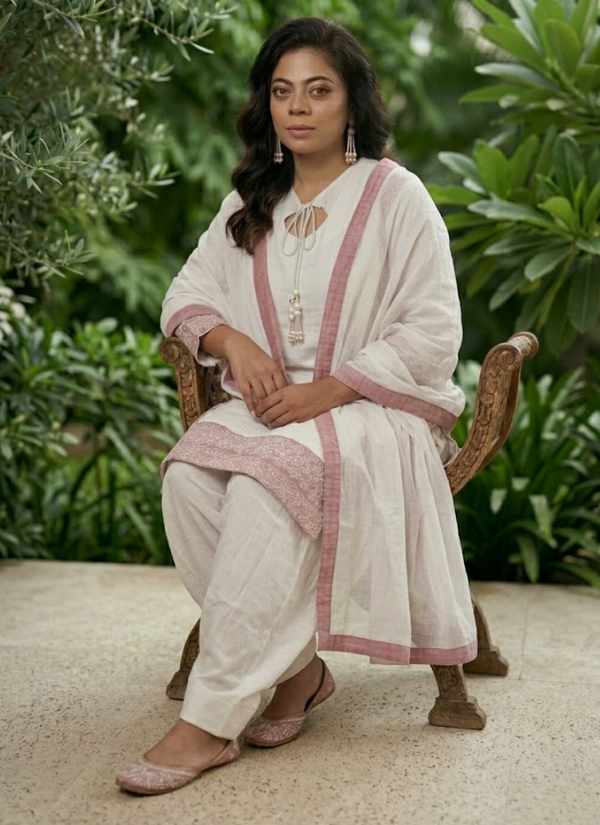 White Farshi Salwar Suit with Embroidery