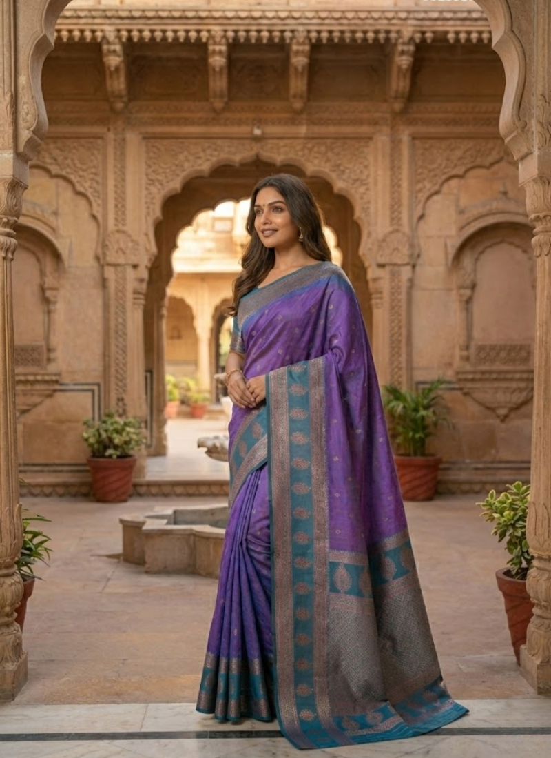 Semi Ikkat Kanchi Saree – Elegant Weave
