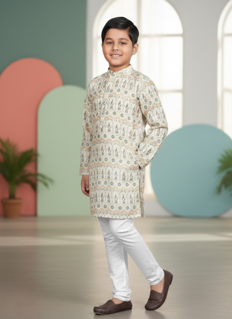 Multicolor Kids Kurta Pajama – Silk Kurta with Cotton Pyjama