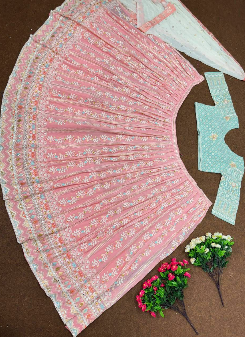 Faux Georgette Lehenga Choli with Sequin Dupatta