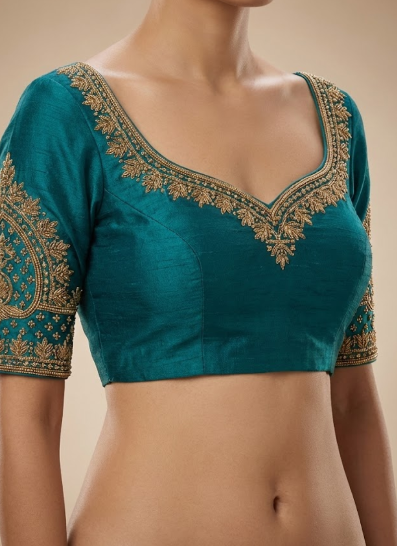 Italian Silk Women’s Blouse with Handwork, Sequins & Thread Work