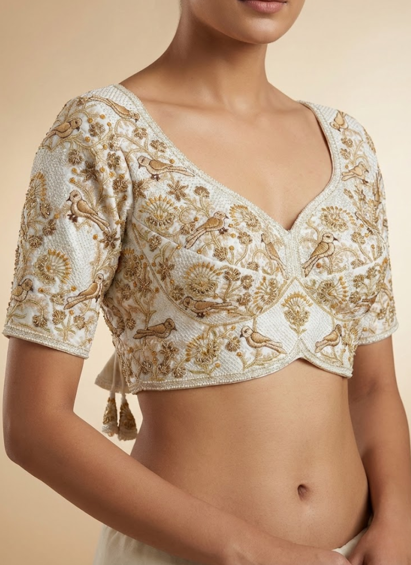 Roman Silk Women’s Blouse with Jari, Sequins & Codding Thread Work