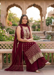 Georgette Sharara/Gharara Salwar Suit - Embroidery & Dupatta 5