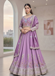 Pure Vichitra Embroidered Lehenga Choli Set 8