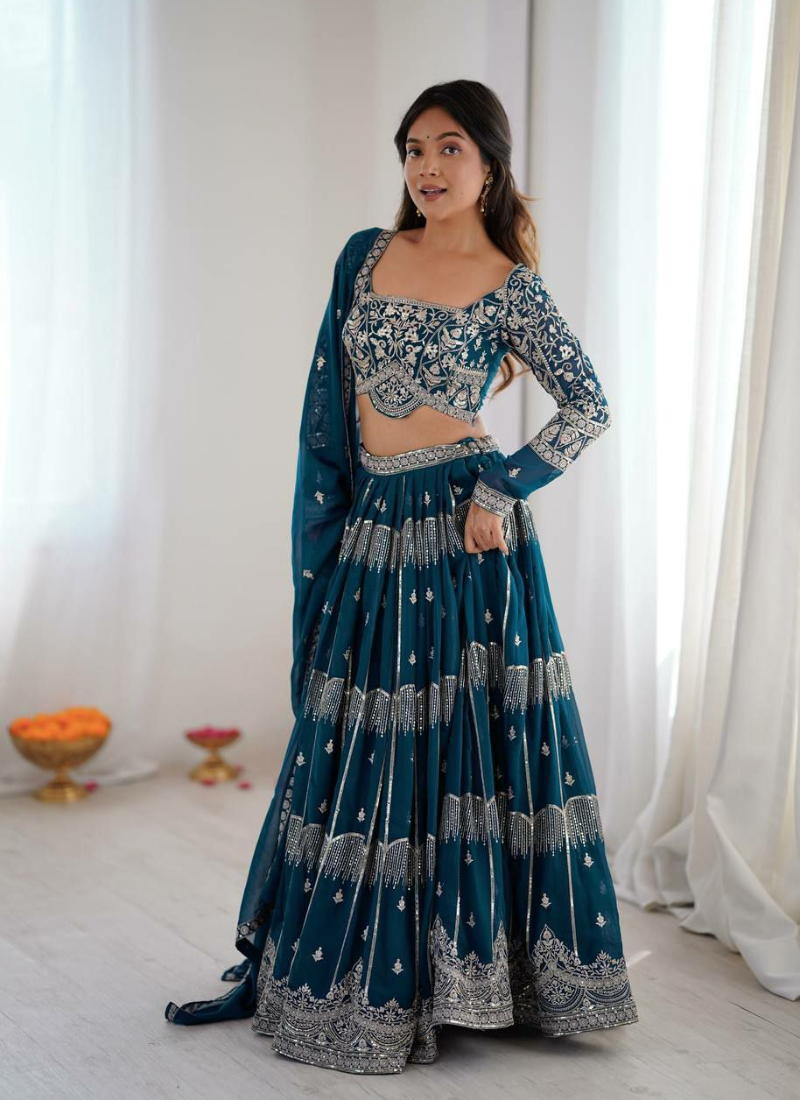 Faux Georgette Lehenga Choli with Embroidered Dupatta