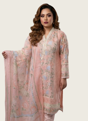 Light Peach Pink Chiffon Salwar Kameez with Embroidery 2