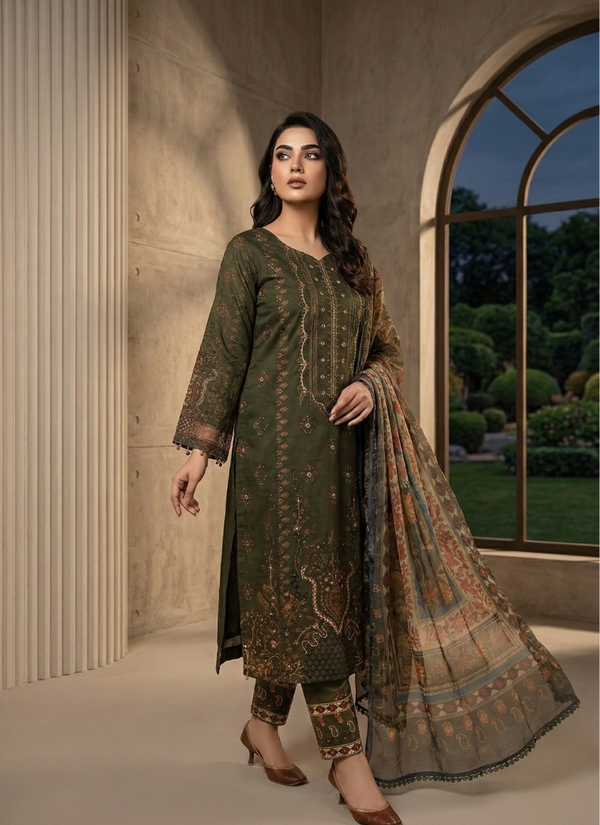 Dark Green Organza Salwar Suit with Pearl Work