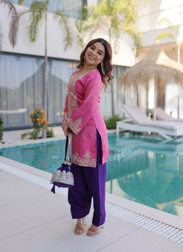 Viscose Embroidered Set with Batwa Bag