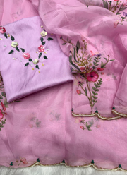 Soft Tebby Silk Saree with Floral Print & Katdana Handwork + Jalpari Silk Blouse 7
